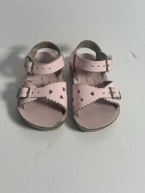 Sun San Sweetheart Toddler Girls Pink Heart Cutout Leather Sandals Size 5